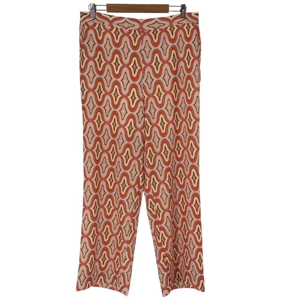 Esqualo Womens Orange‎ Retro Geometric Wave Wide Leg Pants Size 16 Maximalist